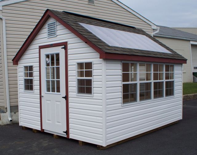 Garden Shed white, red, and brown with window options